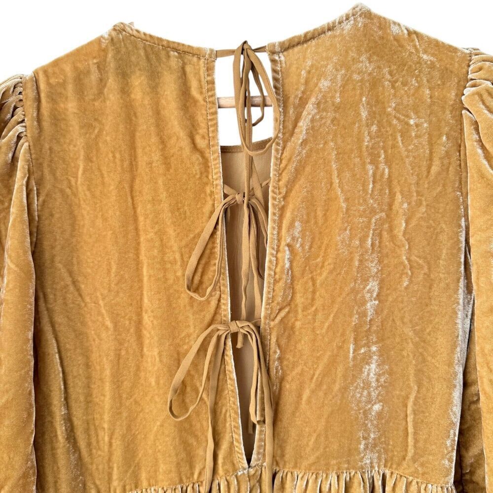 Charles Henry Dress Womens Extra Small Gold Velvet Tie-Back Midi Cottage Priaire - Picture 12 of 16
